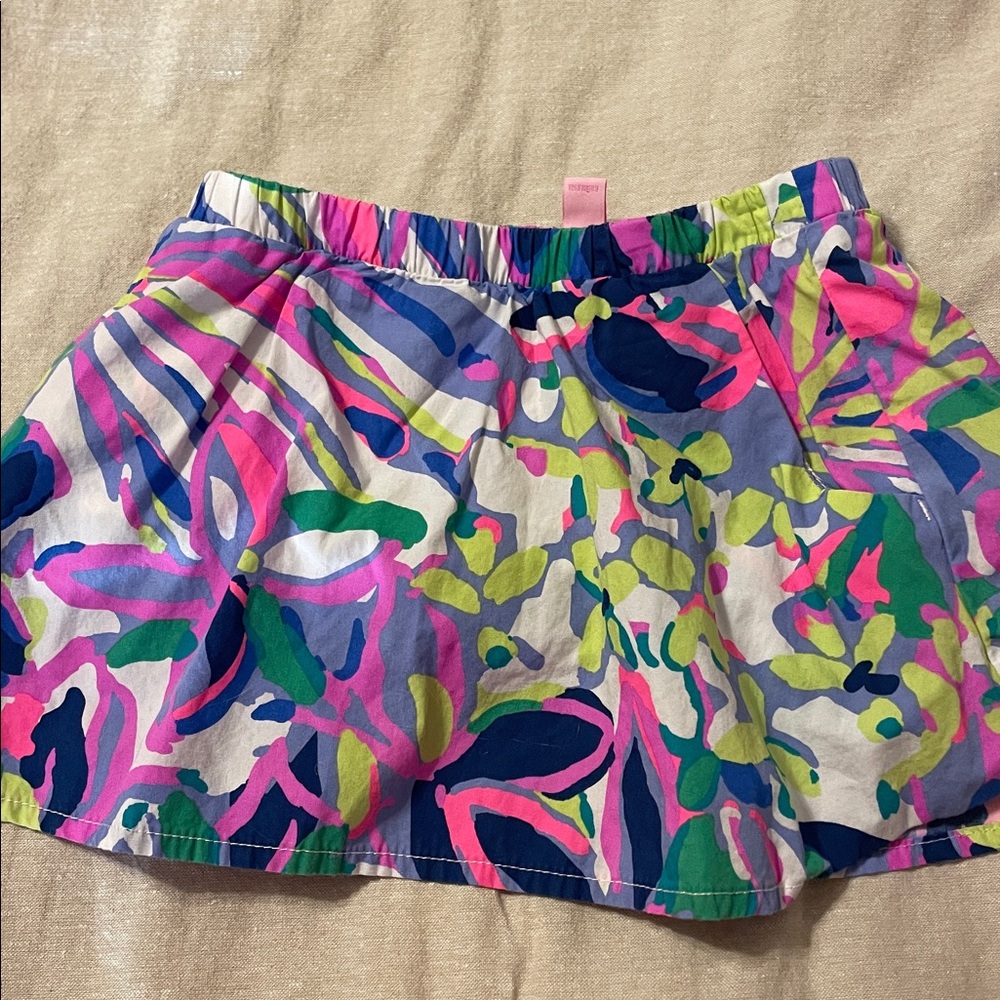 Lilly Pulitzer Pink and Blue Abstract Skirt built in shorts size s 4-5
